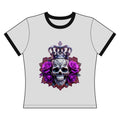 Women’s Ringer Tee — Gothic Crown Skull with Purple Roses / RBA Pink Flame Logo