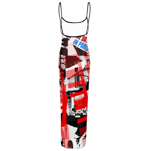 All-Over Print Women's Sheer Mesh Backless Spaghetti Strap Maxi Dress